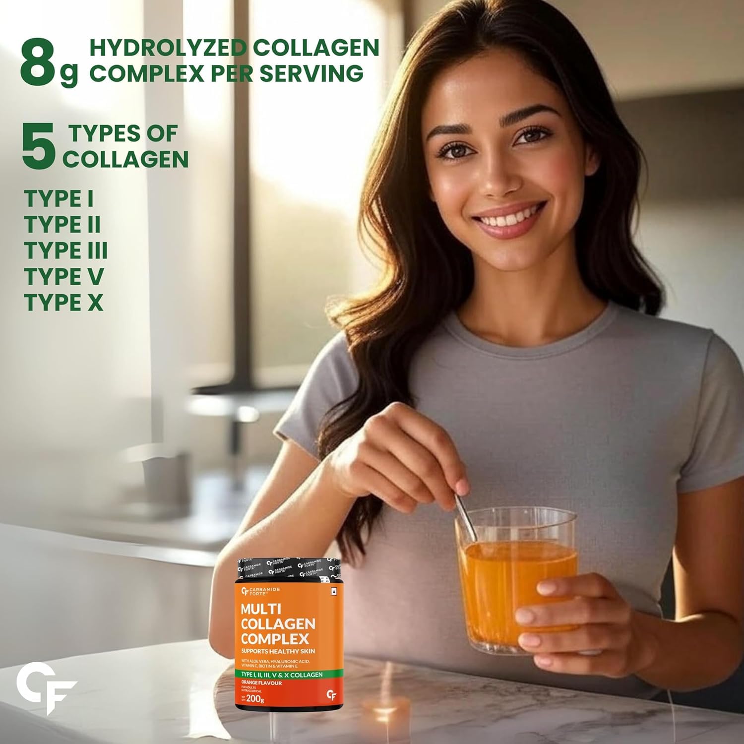 Carbamide Forte Multi Collagen Powder, 200g, with Types I, II, III, V, X Peptides, Unisex - back view (12)