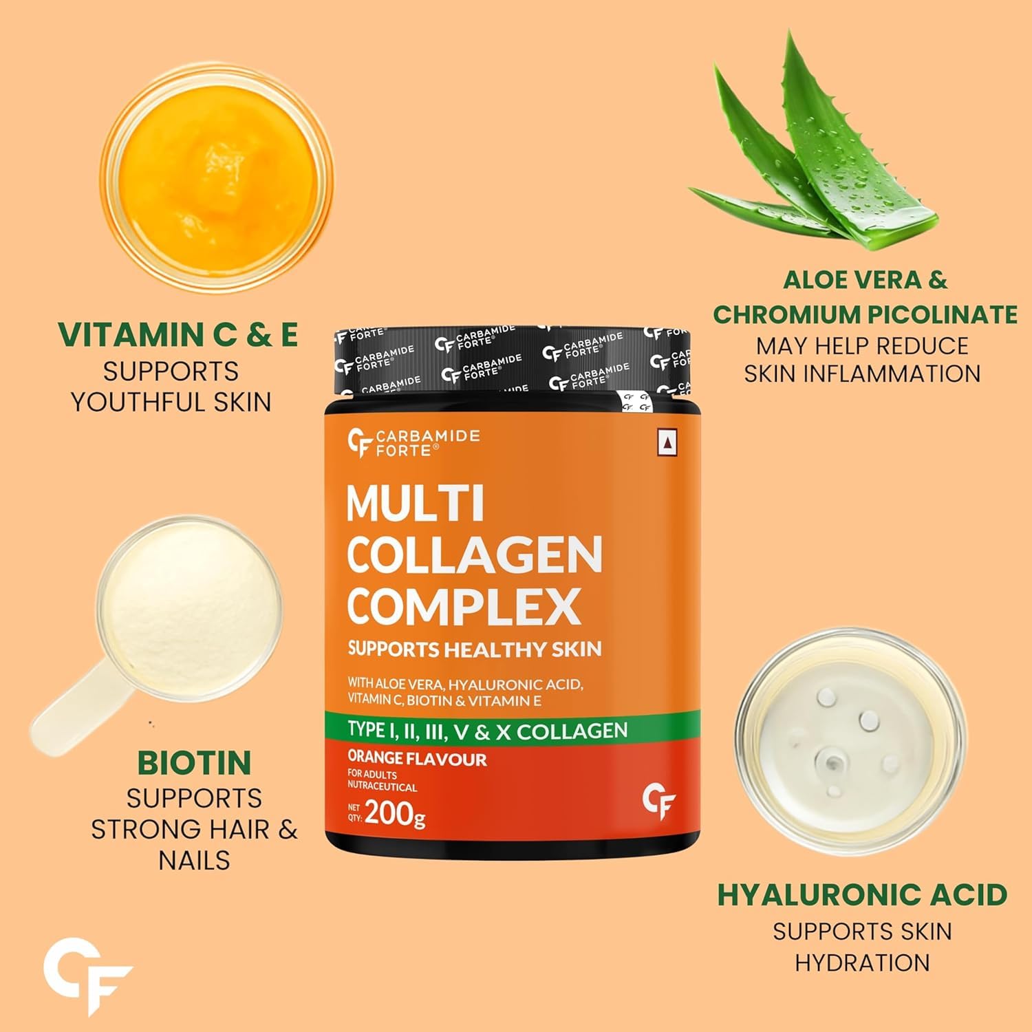 Carbamide Forte Multi Collagen Powder, 200g, with Types I, II, III, V, X Peptides, Unisex - in use (17)