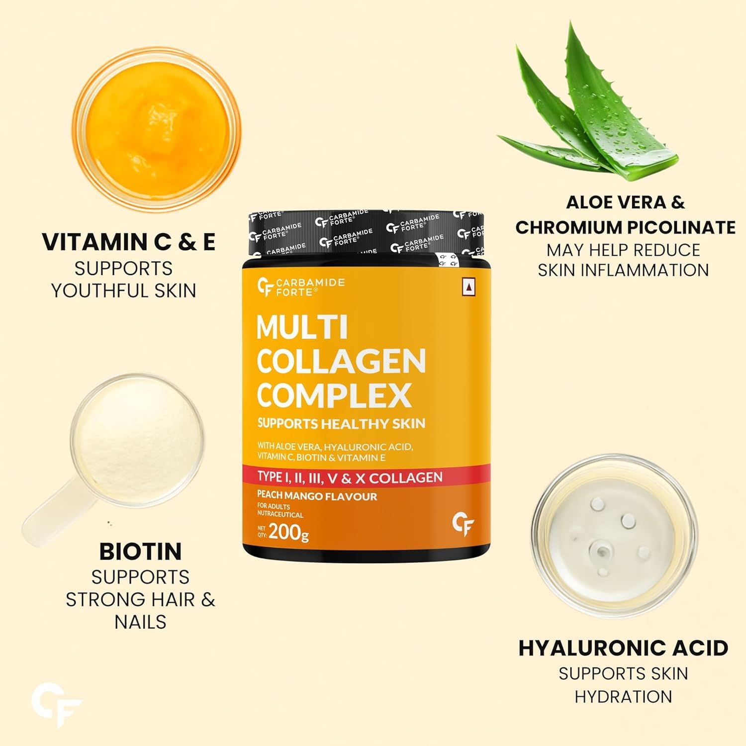 Carbamide Forte Multi Collagen Powder, 200g, with Types I, II, III, V, X Peptides, Unisex - in use