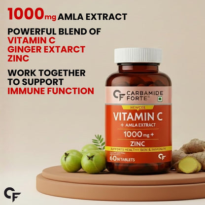 Carbamide Forte Natural Vitamin C Tablets | 1000mg Amla Extract With Zinc | Vitamin C Supplement for Immunity, Antioxidant, C