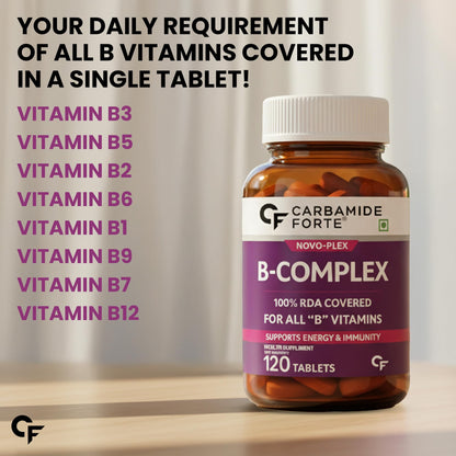 Carbamide Forte Vitamin B-Complex Tablets, 120 Count, Vegetarian, With B1, B2, B3, B5, B6, B9, Biotin and B12 - packaging