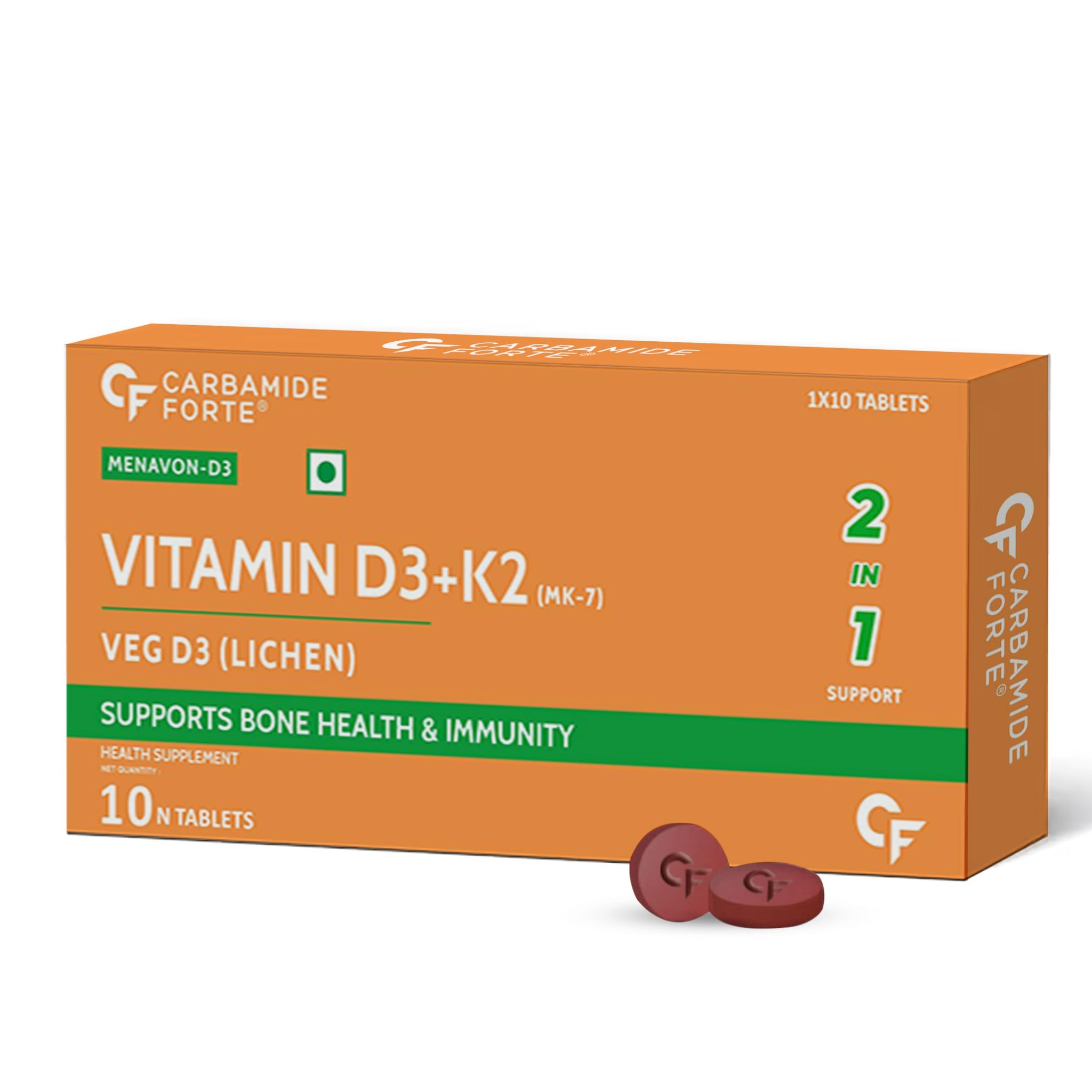 Carbamide Forte Vitamin D3 K2 MK7 Supplement, Lichen-Based Formula, Adult