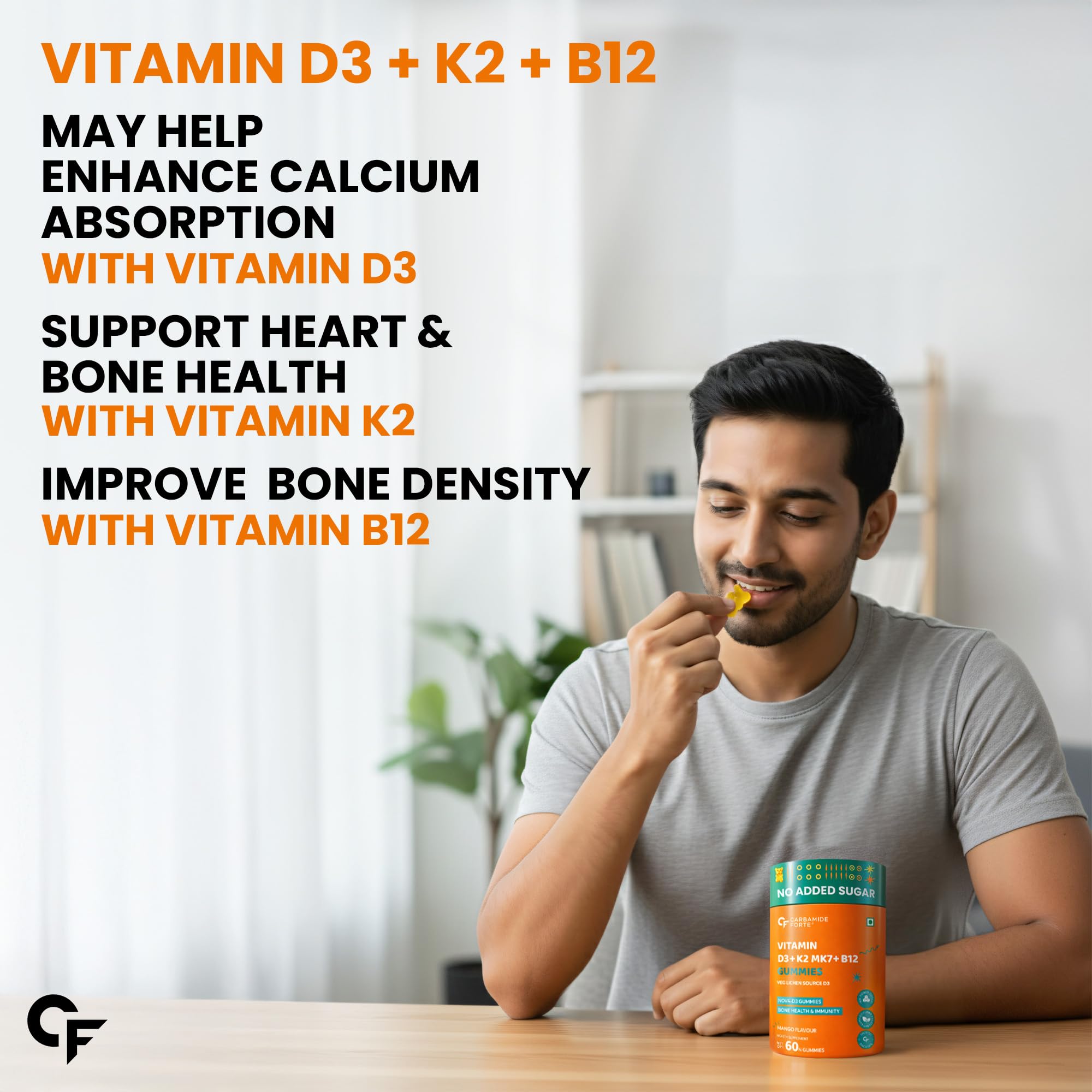 Carbamide Forte Vitamin D3 K2 MK7 Supplement, Lichen-Based Formula, Adult - back view (15)