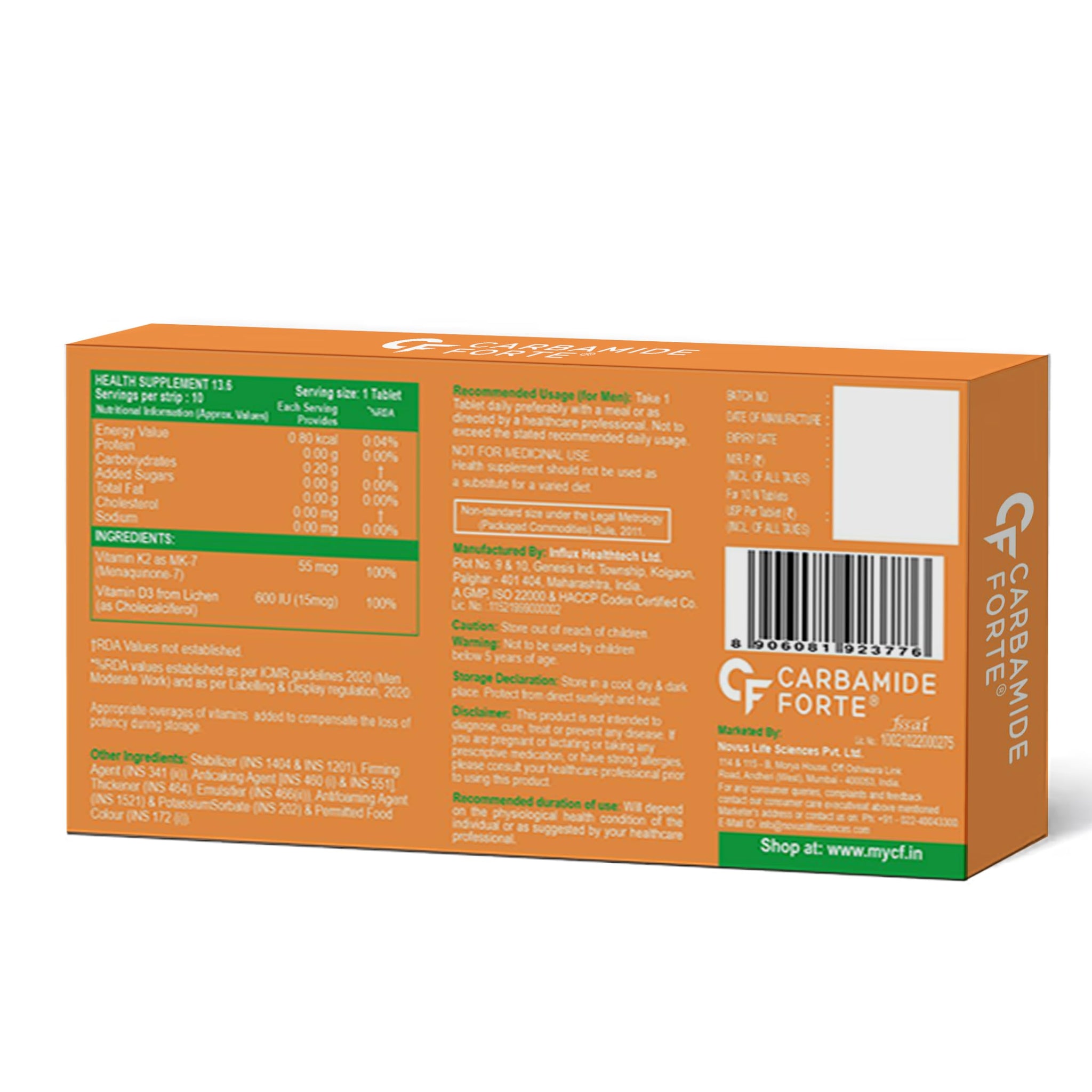 Carbamide Forte Vitamin D3 K2 MK7 Supplement, Lichen-Based Formula, Adult - in use