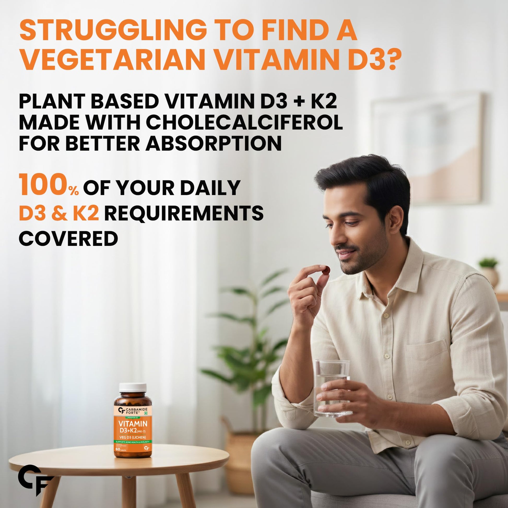Carbamide Forte Vitamin D3 K2 MK7 Supplement, Lichen-Based Formula, Adult - packaging (33)