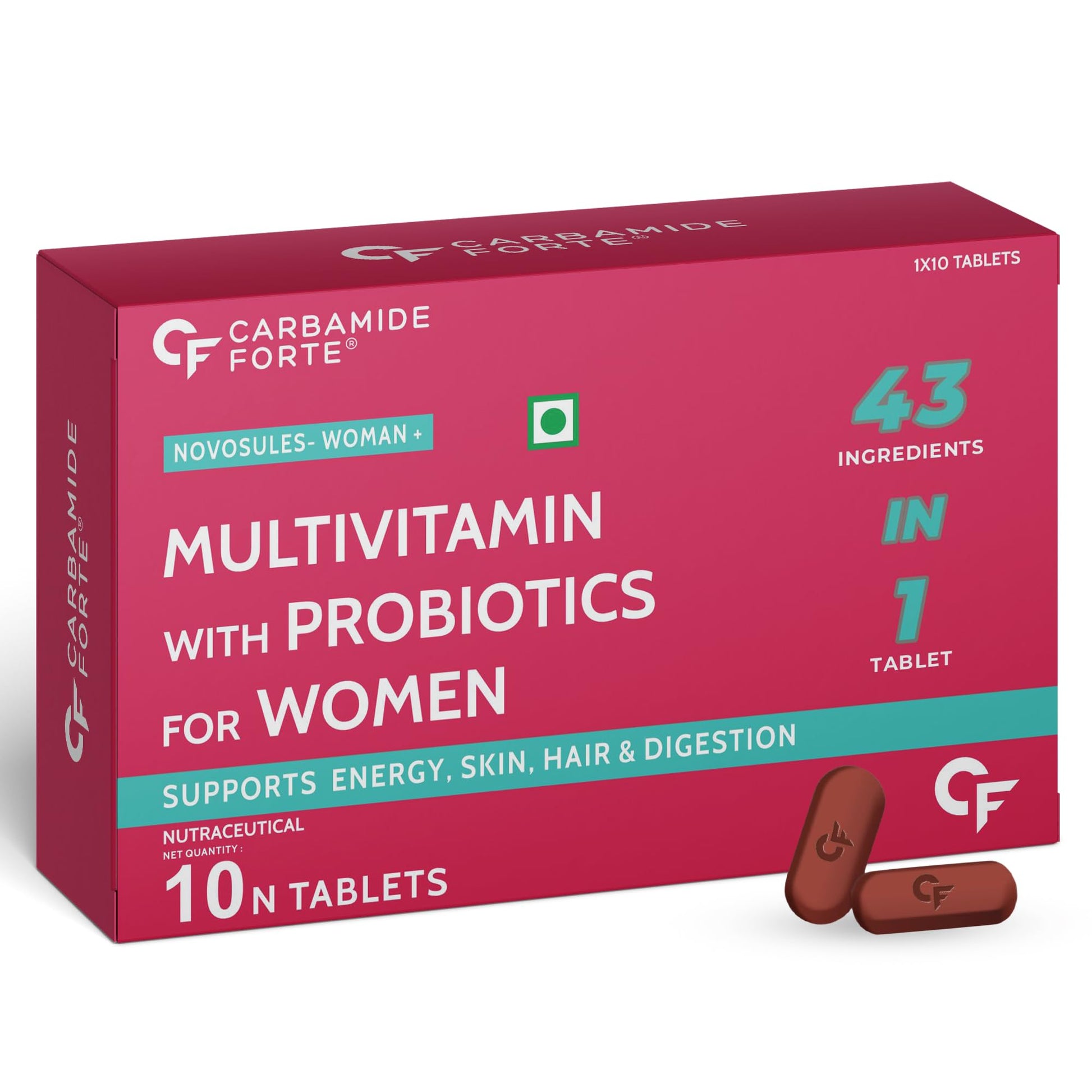 Carbamide Forte Women Combination Multivitamin & Mineral Tablets with Probiotics, 43 Ingredients