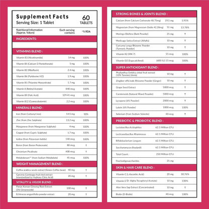 Carbamide Forte Women Combination Multivitamin & Mineral Tablets with Probiotics, 43 Ingredients - front view (27)