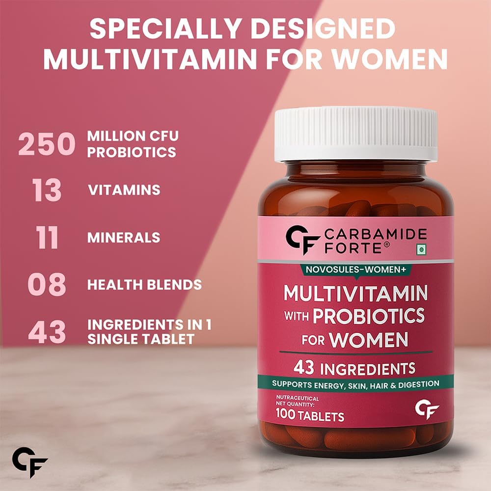 Carbamide Forte Women Combination Multivitamin & Mineral Tablets with Probiotics, 43 Ingredients - back view (36)