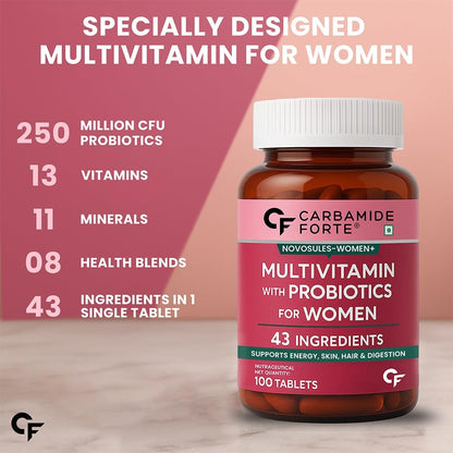 Carbamide Forte Women Combination Multivitamin & Mineral Tablets with Probiotics, 43 Ingredients - back view (36)