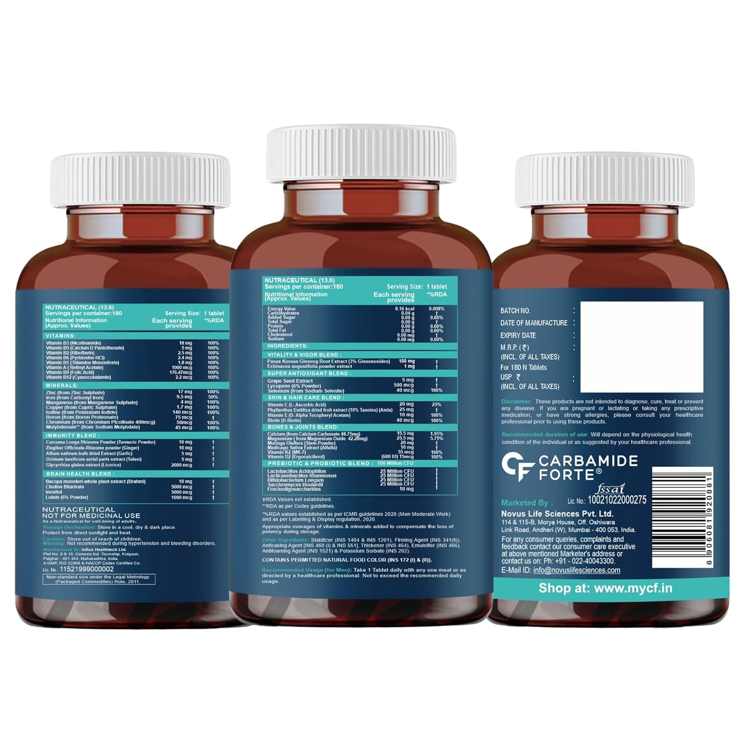 Carbamide Forte Women Combination Multivitamin & Mineral Tablets with Probiotics, 43 Ingredients - size and scale (48)