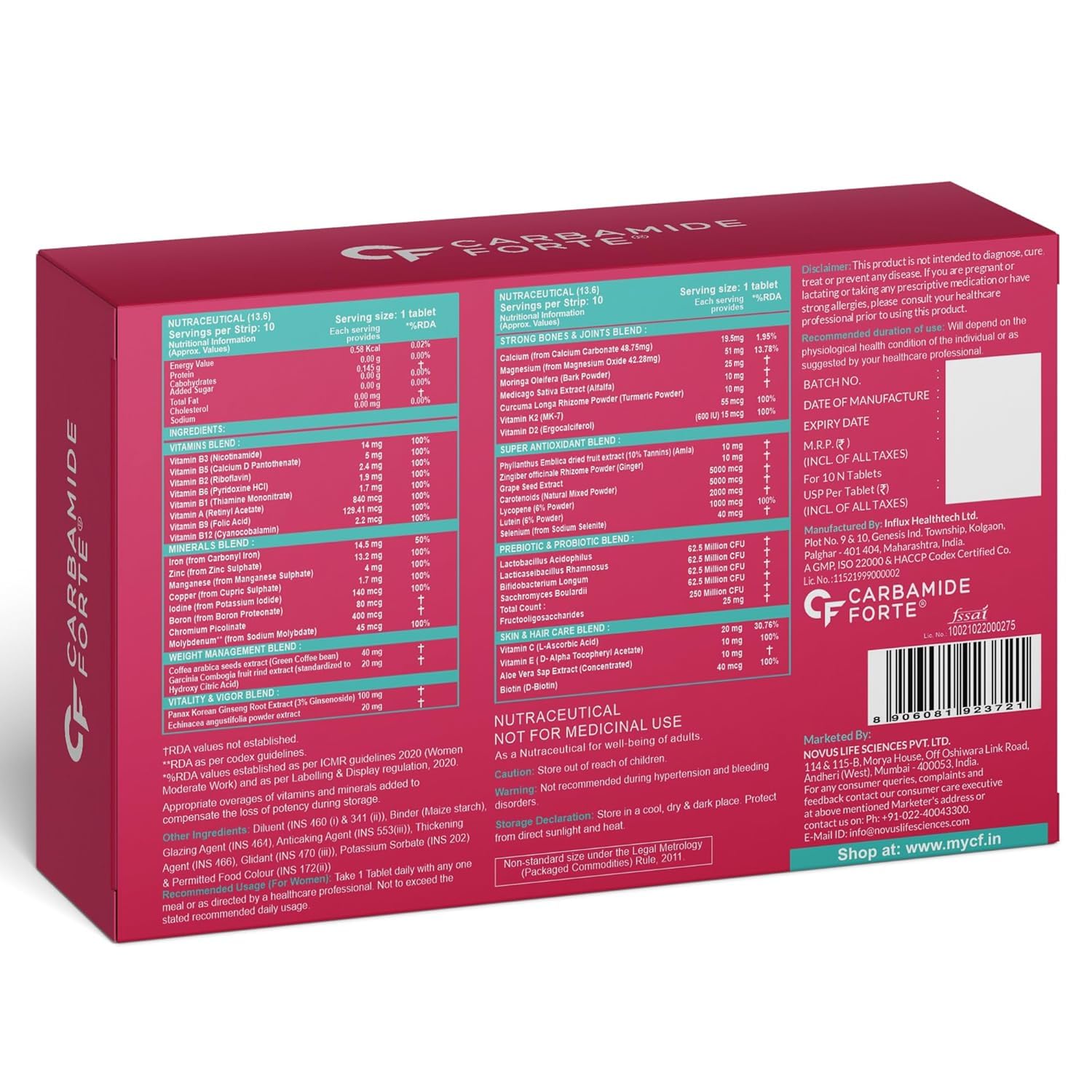 Carbamide Forte Women Combination Multivitamin & Mineral Tablets with Probiotics, 43 Ingredients - in use