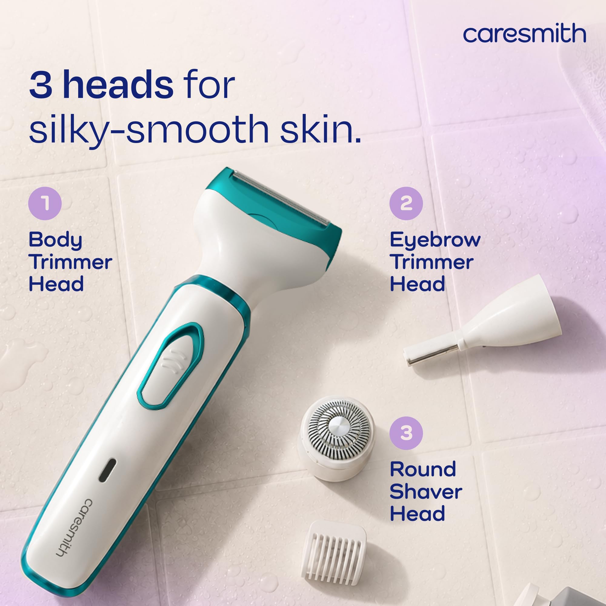 CARESMITH Bloom 2-in-1 Rechargeable Facial Hair Removal Machine & Eyebrow Trimmer for Women, USB-C, LED Light - front view (1