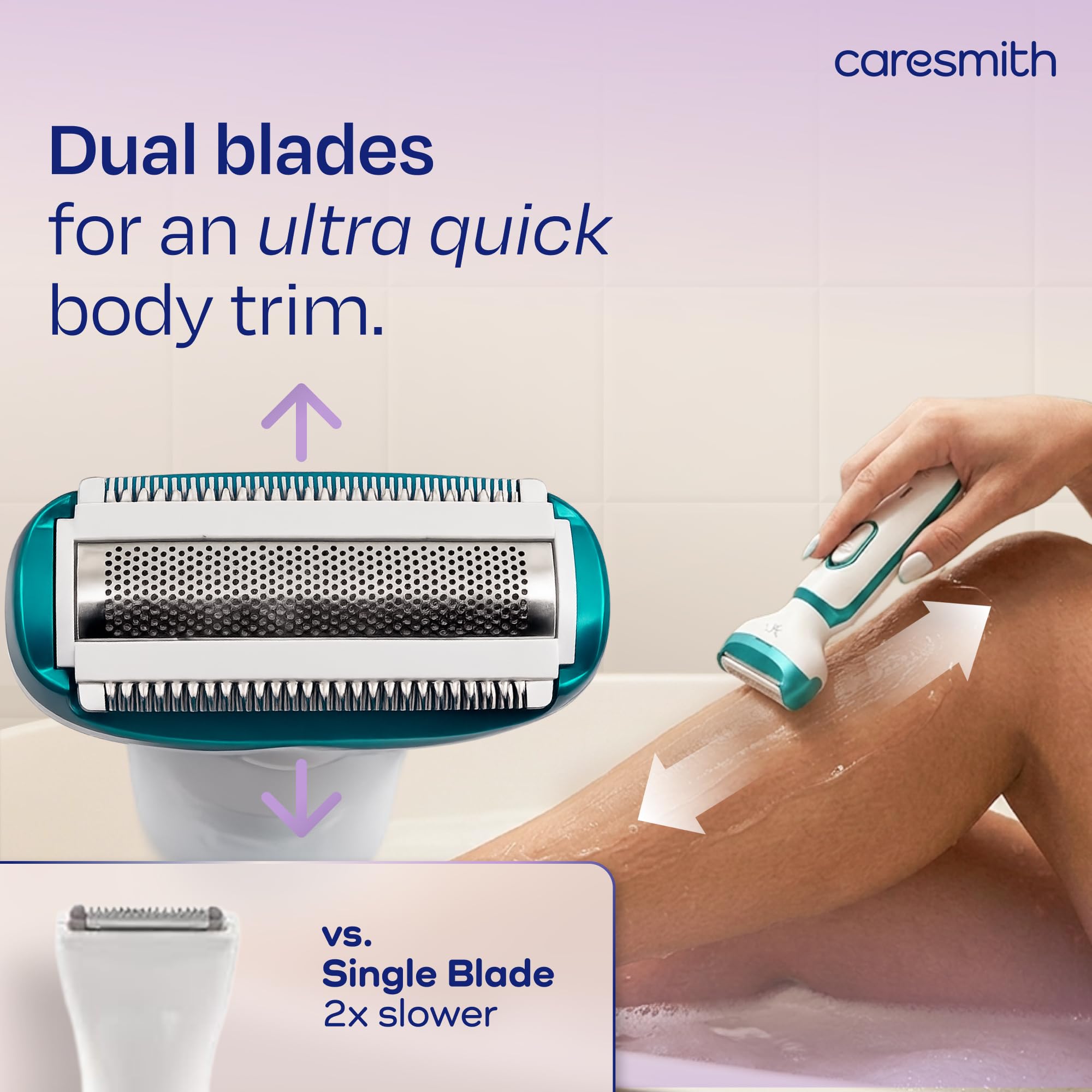 CARESMITH Bloom 2-in-1 Rechargeable Facial Hair Removal Machine & Eyebrow Trimmer for Women, USB-C, LED Light - back view (12