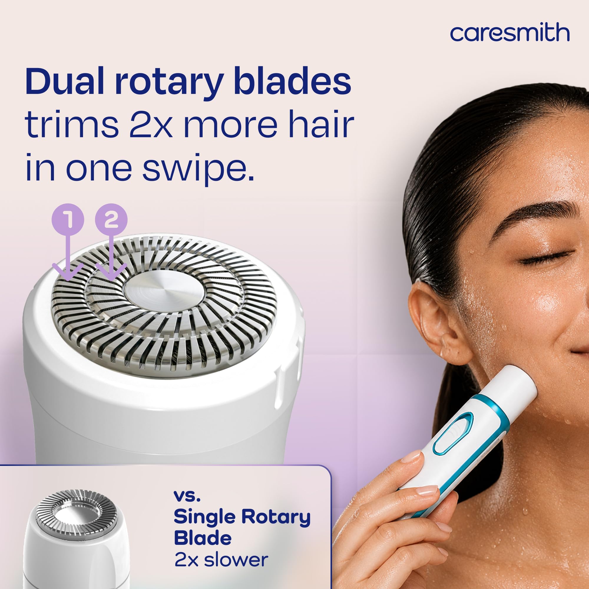 CARESMITH Bloom 2-in-1 Rechargeable Facial Hair Removal Machine & Eyebrow Trimmer for Women, USB-C, LED Light - packaging (13