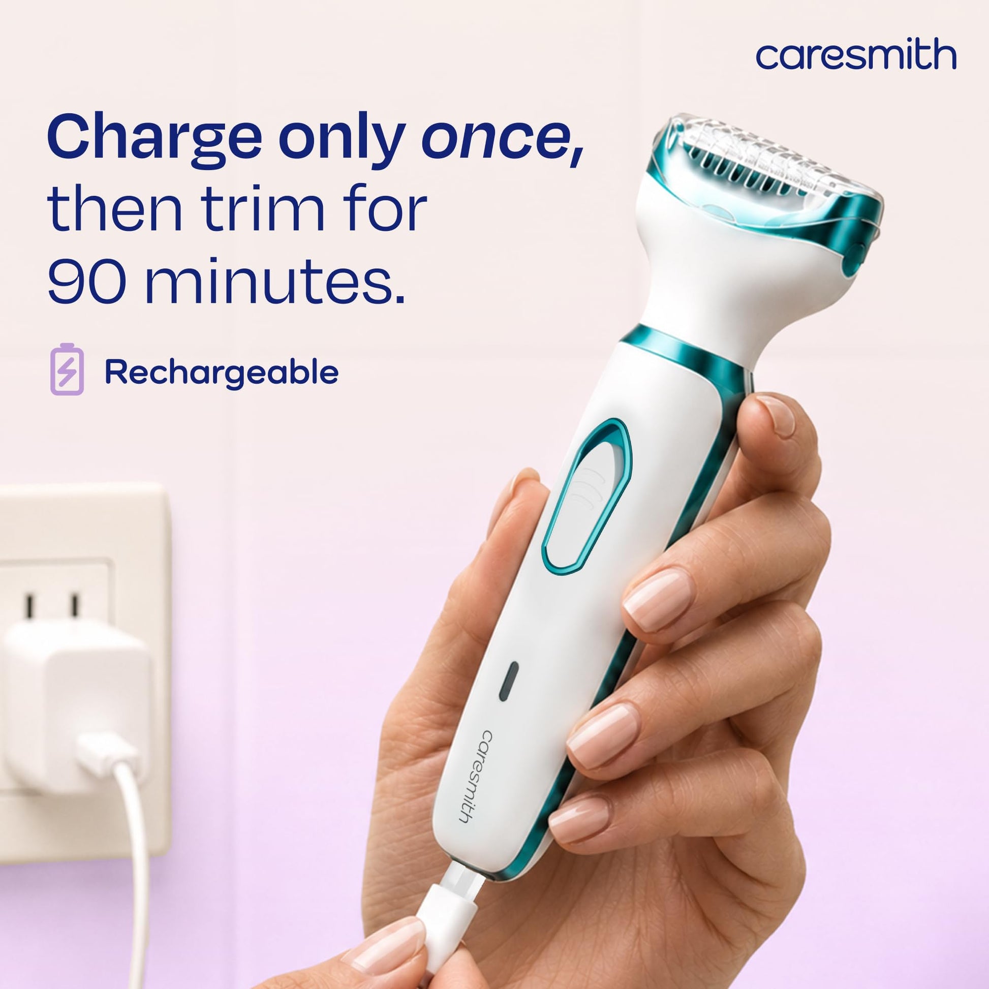 CARESMITH Bloom 2-in-1 Rechargeable Facial Hair Removal Machine & Eyebrow Trimmer for Women, USB-C, LED Light - close-up deta