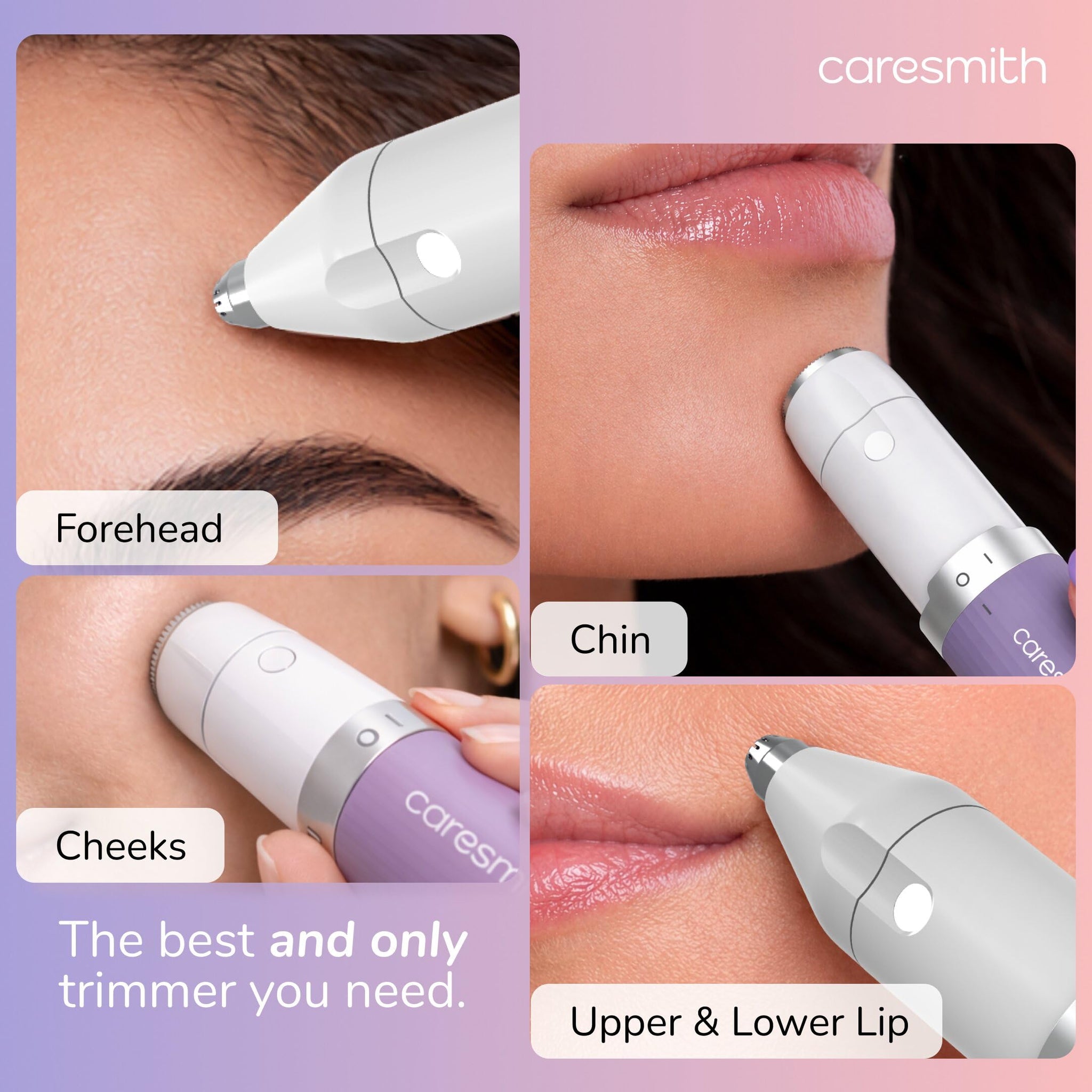 CARESMITH Bloom 2-in-1 Rechargeable Facial Hair Removal Machine & Eyebrow Trimmer for Women, USB-C, LED Light - label detail