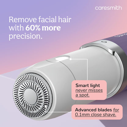 CARESMITH Bloom 2-in-1 Rechargeable Facial Hair Removal Machine & Eyebrow Trimmer for Women, USB-C, LED Light - ingredients p