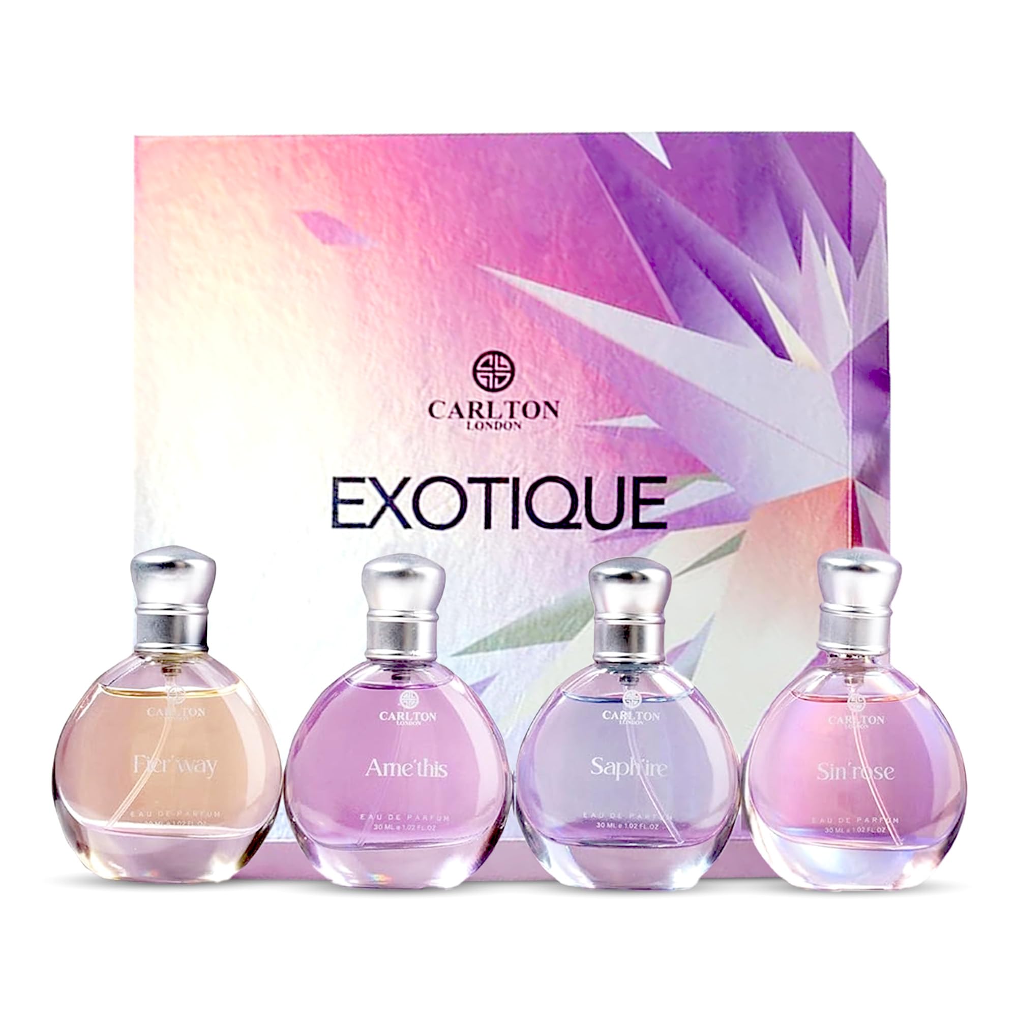 Carlton London Exotique Perfume Gift Set for Women, 4 x 30ml Fragrances with Rose, Orange, Cedar, and Honey Notes