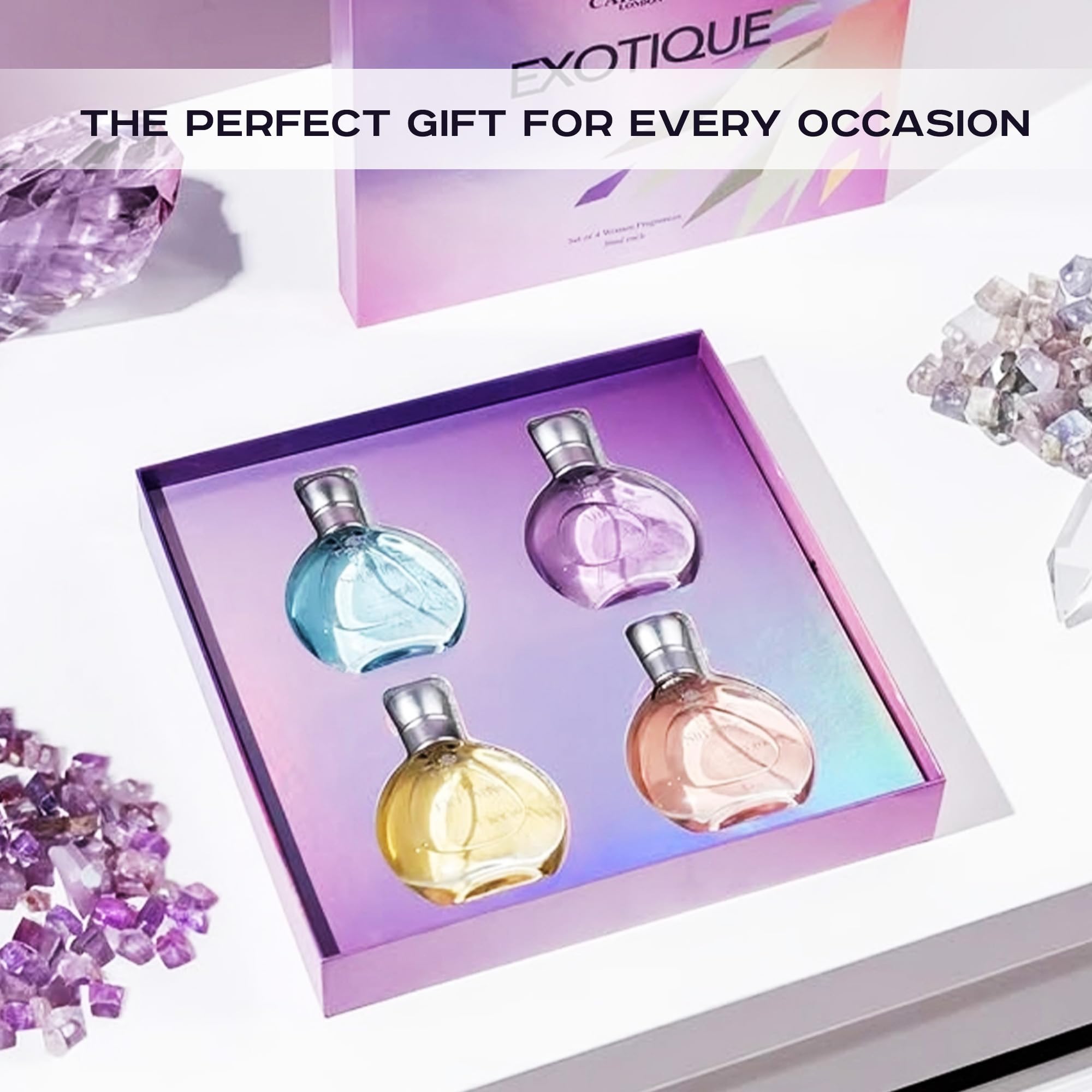 Carlton London Exotique Perfume Gift Set for Women, 4 x 30ml Fragrances with Rose, Orange, Cedar, and Honey Notes - packaging