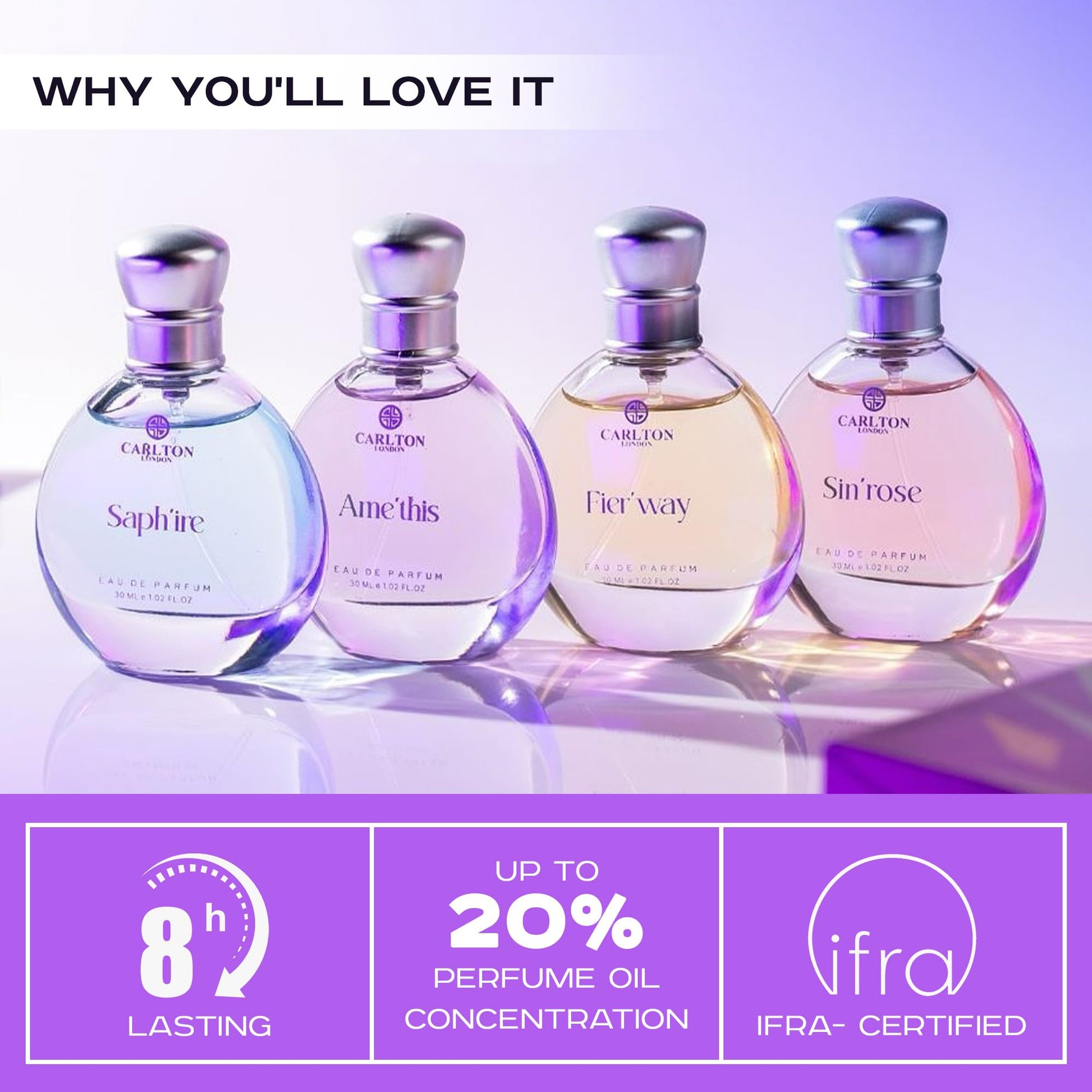 Carlton London Exotique Perfume Gift Set for Women, 4 x 30ml Fragrances with Rose, Orange, Cedar, and Honey Notes - ingredien