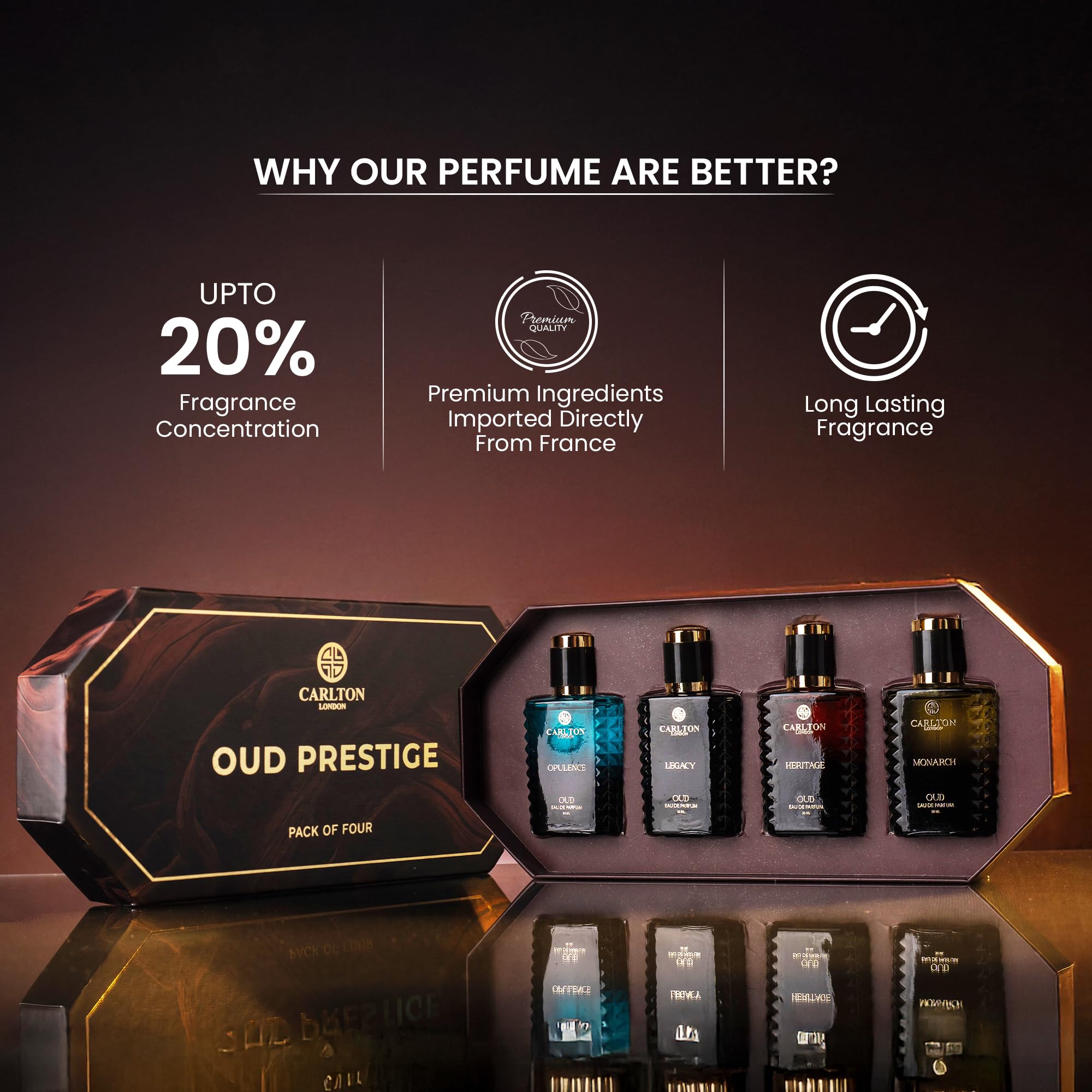 Carlton London Oud Prestige Eau de Parfum Gift Set, 4x30ml Men's Fragrance, Travel-Friendly - label detail