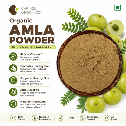 CARMEL ORGANICS Amla Fruit Powder 100g, Organic Herbal Supplement, Indian Gooseberry - back view