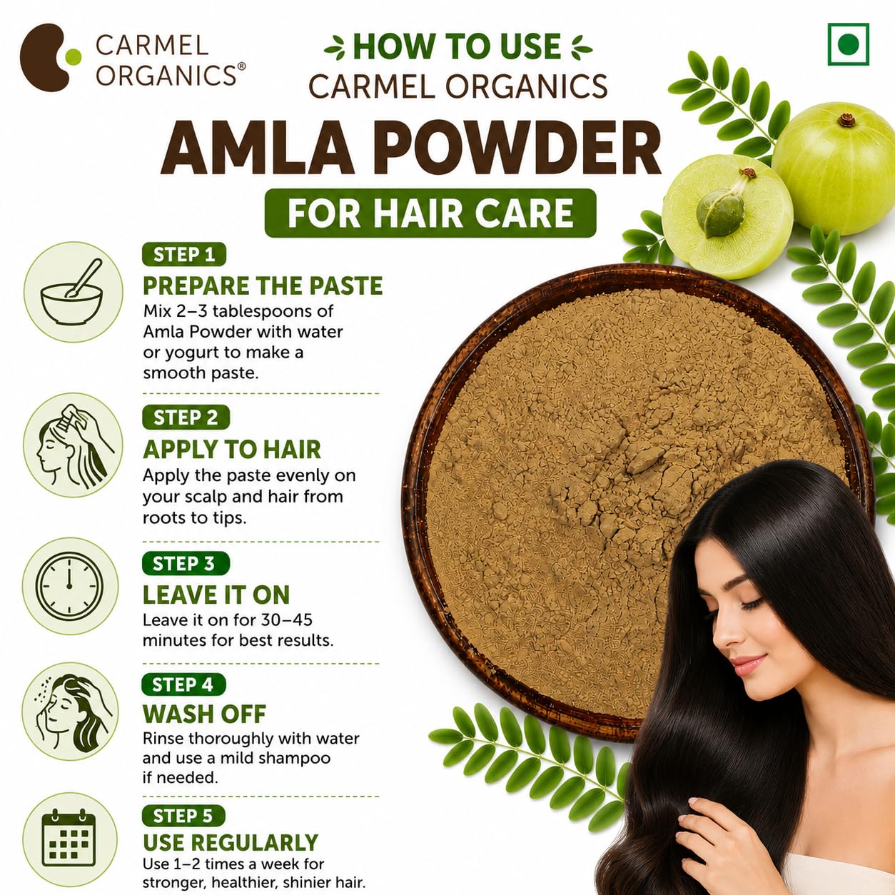 CARMEL ORGANICS Amla Fruit Powder 100g, Organic Herbal Supplement, Indian Gooseberry - packaging