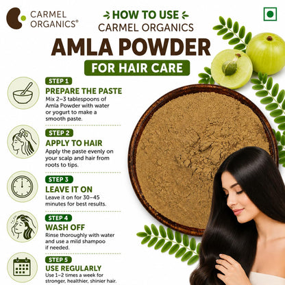 CARMEL ORGANICS Amla Fruit Powder 100g, Organic Herbal Supplement, Indian Gooseberry - packaging