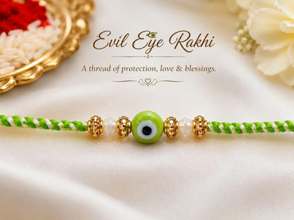Cart Log Pack of 2 Royal Green Evil Eye Thread Rakhi - Raksha Sutra Dhaga for Bhai | Handmade Rakhi Designer Bracelet for Bro