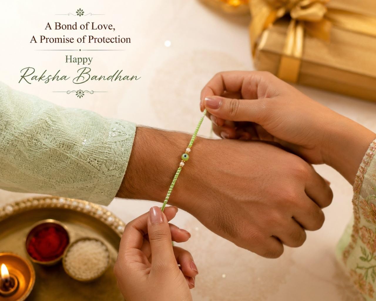Cart Log Pack of 2 Royal Green Evil Eye Thread Rakhi - Raksha Sutra Dhaga for Bhai | Handmade Rakhi Designer Bracelet for Bro