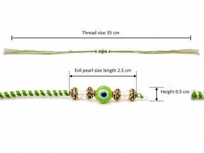 Cart Log Pack of 2 Royal Green Evil Eye Thread Rakhi - Raksha Sutra Dhaga for Bhai | Handmade Rakhi Designer Bracelet for Bro