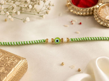 Cart Log Pack of 2 Royal Green Evil Eye Thread Rakhi - Raksha Sutra Dhaga for Bhai | Handmade Rakhi Designer Bracelet for Bro