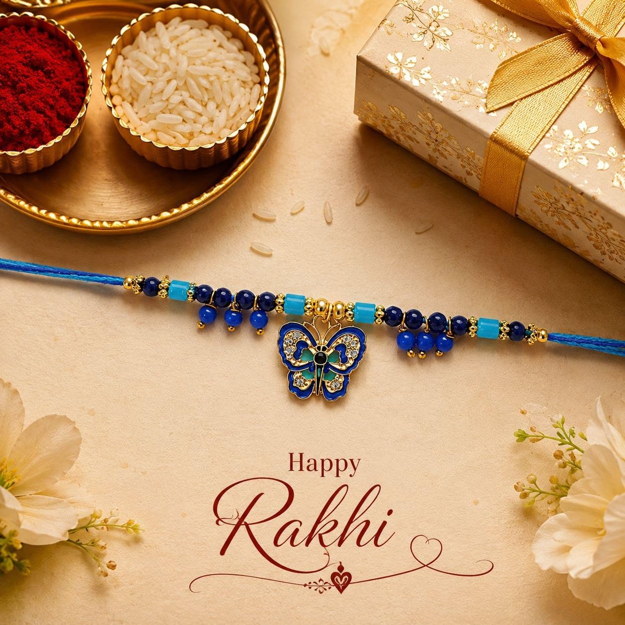 Cart Log Royal Evil Eye Butterfly Rakhi - Raksha Sutra Dhaga for Bhabhi | Lumba Handmade Rakhi Designer Bracelet with Roli Ch