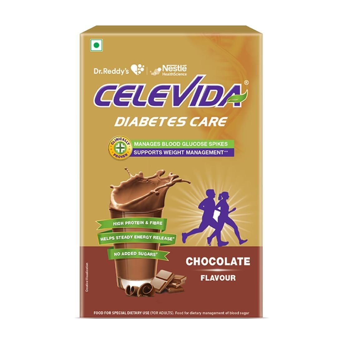 Celevida Diabetes Nutrition I I Helps in 24-Hr Sugar Control I Chocolate Flavor 400g Powder I Plant based protein & Dual blen
