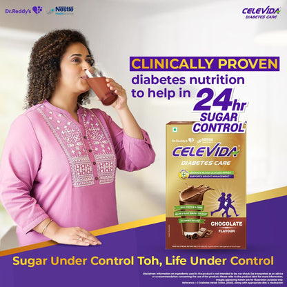Celevida Diabetes Nutrition I I Helps in 24-Hr Sugar Control I Chocolate Flavor 400g Powder I Plant based protein & Dual blen