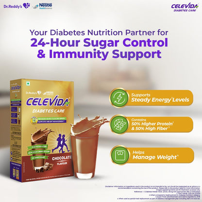 Celevida Diabetes Nutrition I I Helps in 24-Hr Sugar Control I Chocolate Flavor 400g Powder I Plant based protein & Dual blen