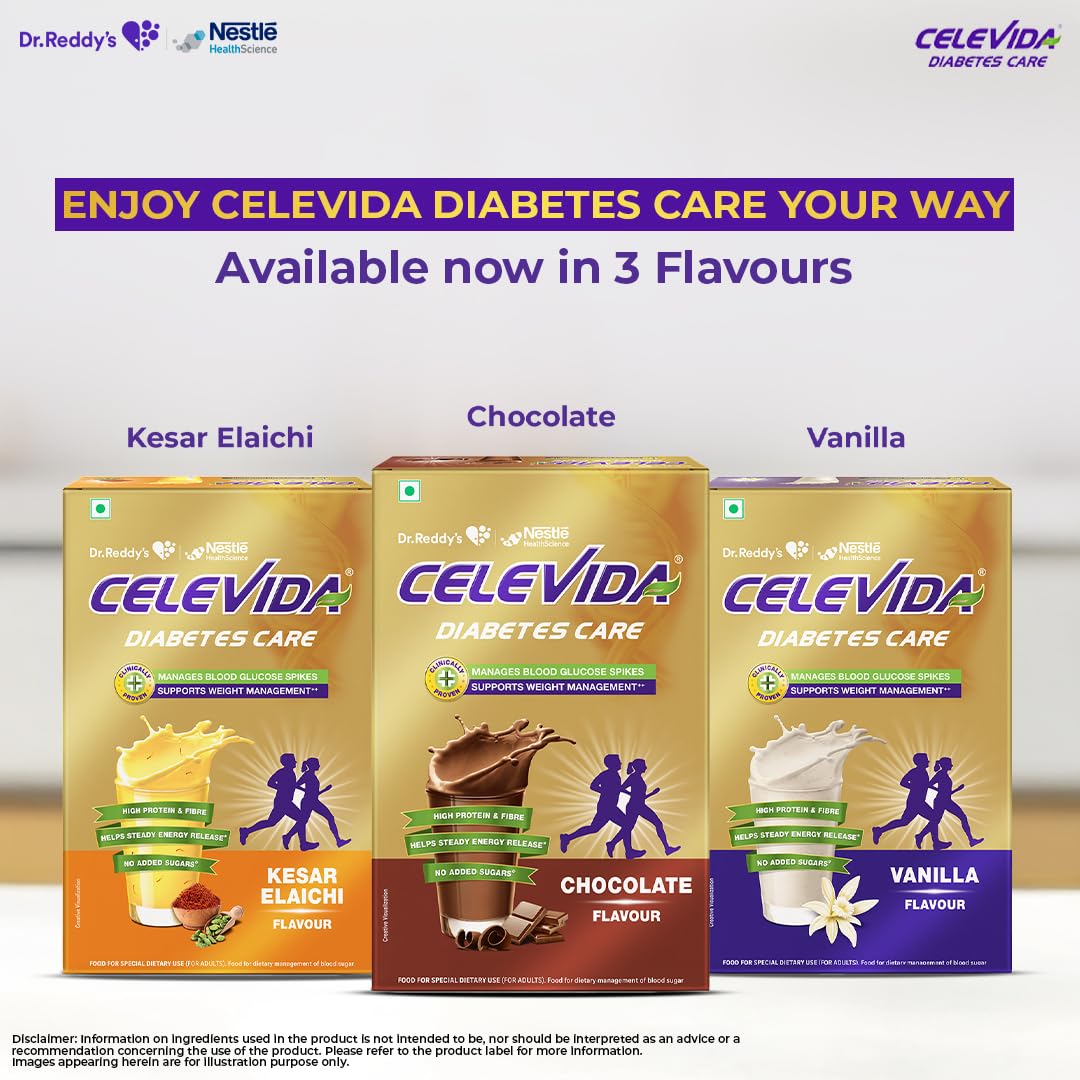Celevida Diabetes Nutrition I I Helps in 24-Hr Sugar Control I Chocolate Flavor 400g Powder I Plant based protein & Dual blen