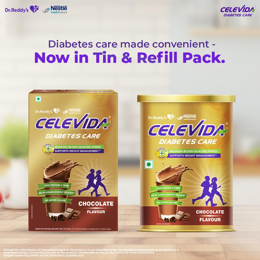 Celevida Diabetes Nutrition I I Helps in 24-Hr Sugar Control I Chocolate Flavor 400g Powder I Plant based protein & Dual blen