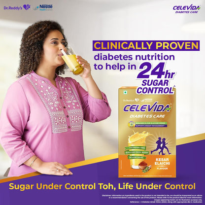 Celevida Diabetes Nutrition Powder, Kesar Elaichi Flavor, 400g Refill Pack, Plant-Based Protein & Dual Fiber, No Added Sugar 
