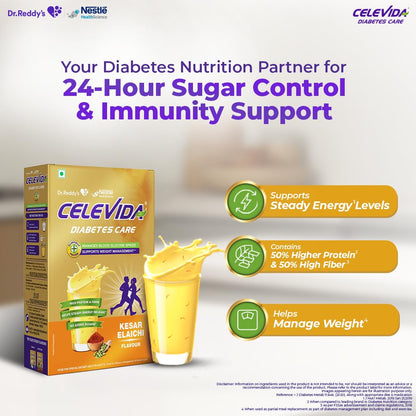 Celevida Diabetes Nutrition Powder, Kesar Elaichi Flavor, 400g Refill Pack, Plant-Based Protein & Dual Fiber, No Added Sugar 