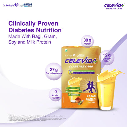 Celevida Diabetes Nutrition Powder, Kesar Elaichi Flavor, 400g Refill Pack, Plant-Based Protein & Dual Fiber, No Added Sugar 