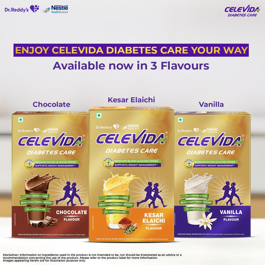 Celevida Diabetes Nutrition Powder, Kesar Elaichi Flavor, 400g Refill Pack, Plant-Based Protein & Dual Fiber, No Added Sugar 