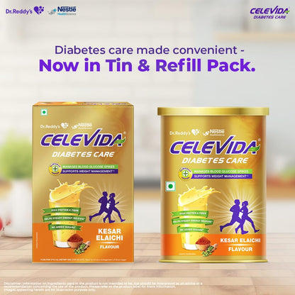 Celevida Diabetes Nutrition Powder, Kesar Elaichi Flavor, 400g Refill Pack, Plant-Based Protein & Dual Fiber, No Added Sugar 