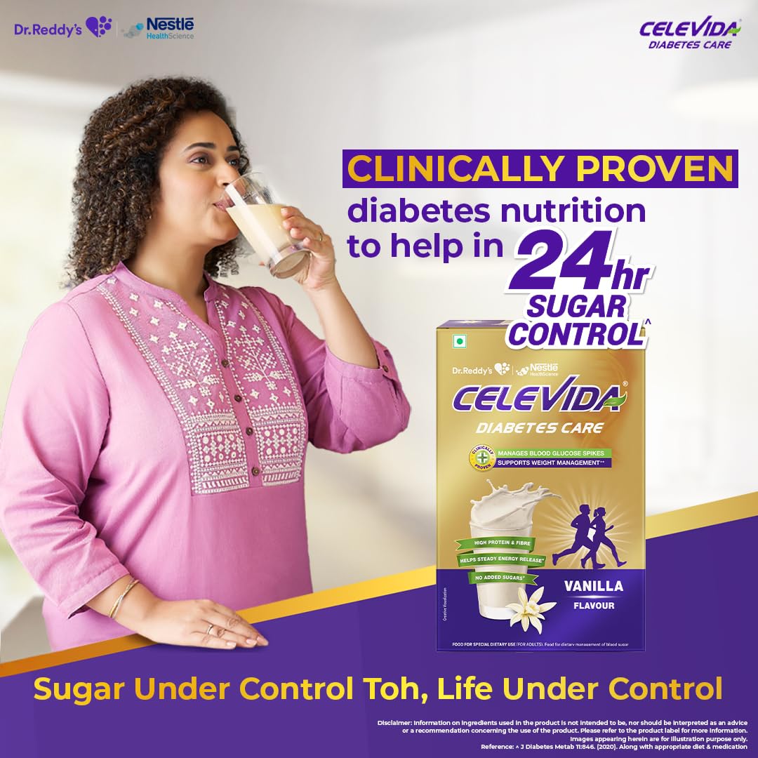 Celevida Diabetes Nutrition Vanilla Flavor Powder, 400g, Nutritional Supplement with Plant-Based Protein and Fiber - front vi