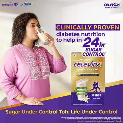 Celevida Diabetes Nutrition Vanilla Flavor Powder, 400g, Nutritional Supplement with Plant-Based Protein and Fiber - front vi