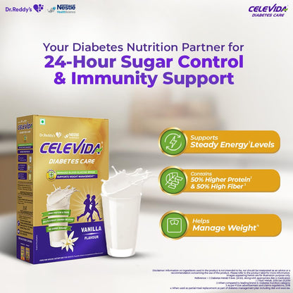 Celevida Diabetes Nutrition Vanilla Flavor Powder, 400g, Nutritional Supplement with Plant-Based Protein and Fiber - back vie