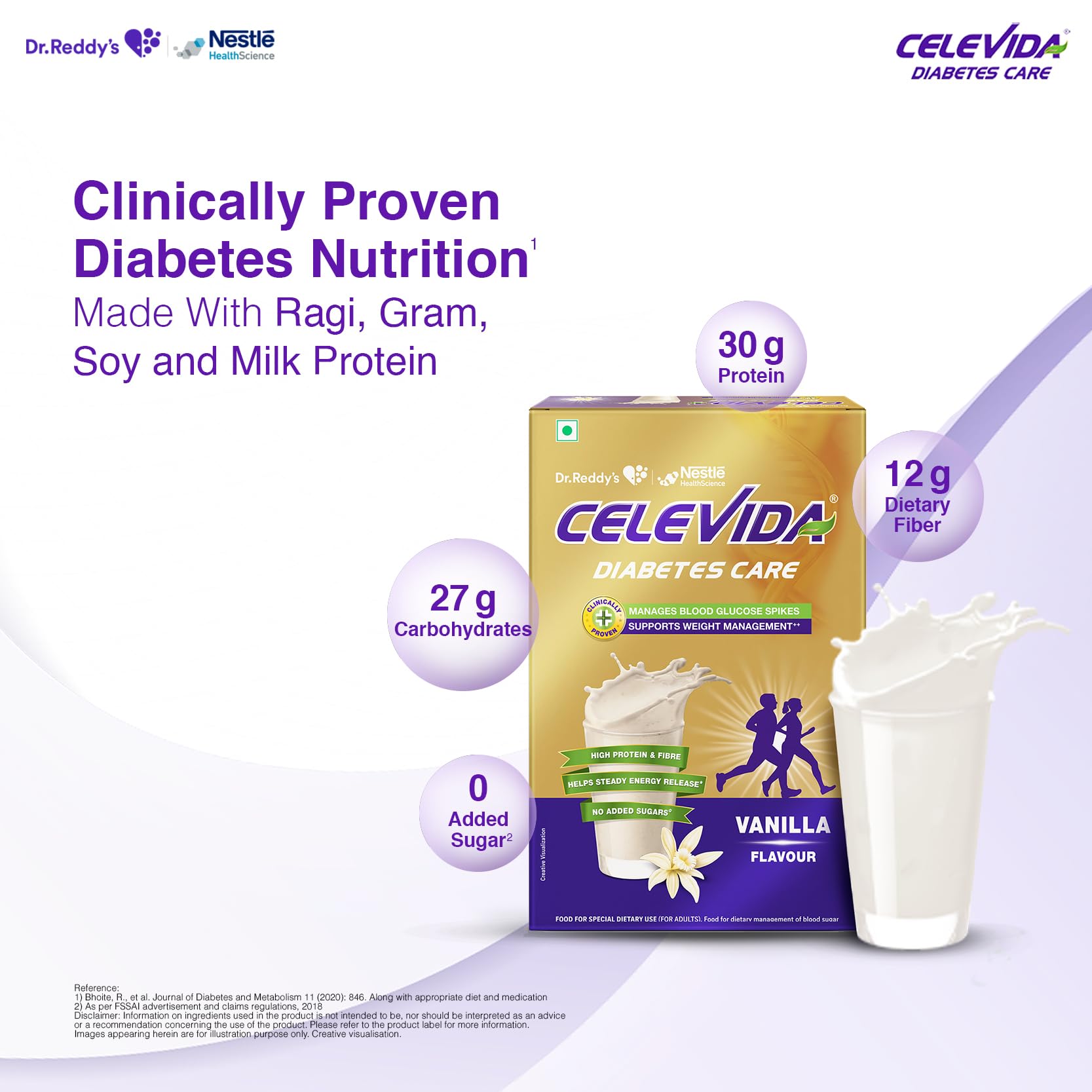 Celevida Diabetes Nutrition Vanilla Flavor Powder, 400g, Nutritional Supplement with Plant-Based Protein and Fiber - packagin