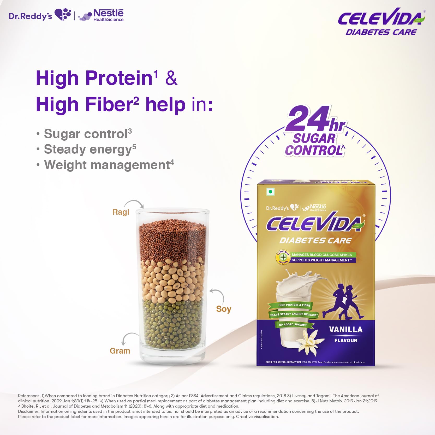 Celevida Diabetes Nutrition Vanilla Flavor Powder, 400g, Nutritional Supplement with Plant-Based Protein and Fiber - ingredie