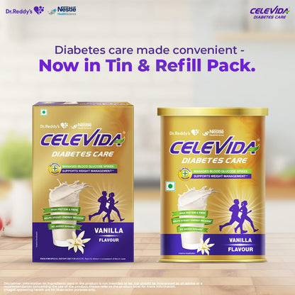 Celevida Diabetes Nutrition Vanilla Flavor Powder, 400g, Nutritional Supplement with Plant-Based Protein and Fiber - size and