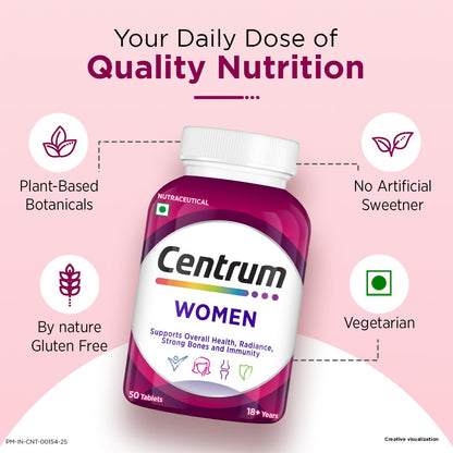 Centrum Women Multivitamin and Multimineral Supplement, 30 Tablets, Daily Vitamin for Adult Women - size and scale